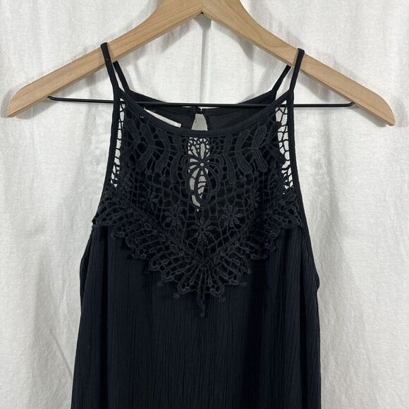 Maurices Black Crochet Lace Halter Crinkle Tank Shift Dress Womens Size S - Picture 4 of 10